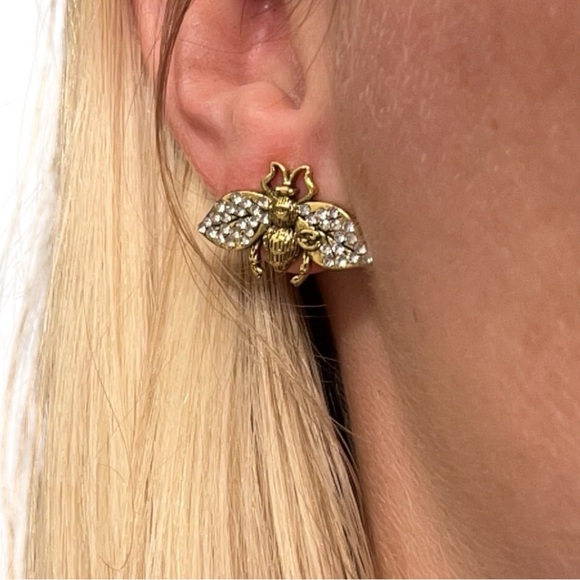 Gucci Double Interlocking GG Gold Honey Bee Rhinestone Crystal - Picture 2 of 7